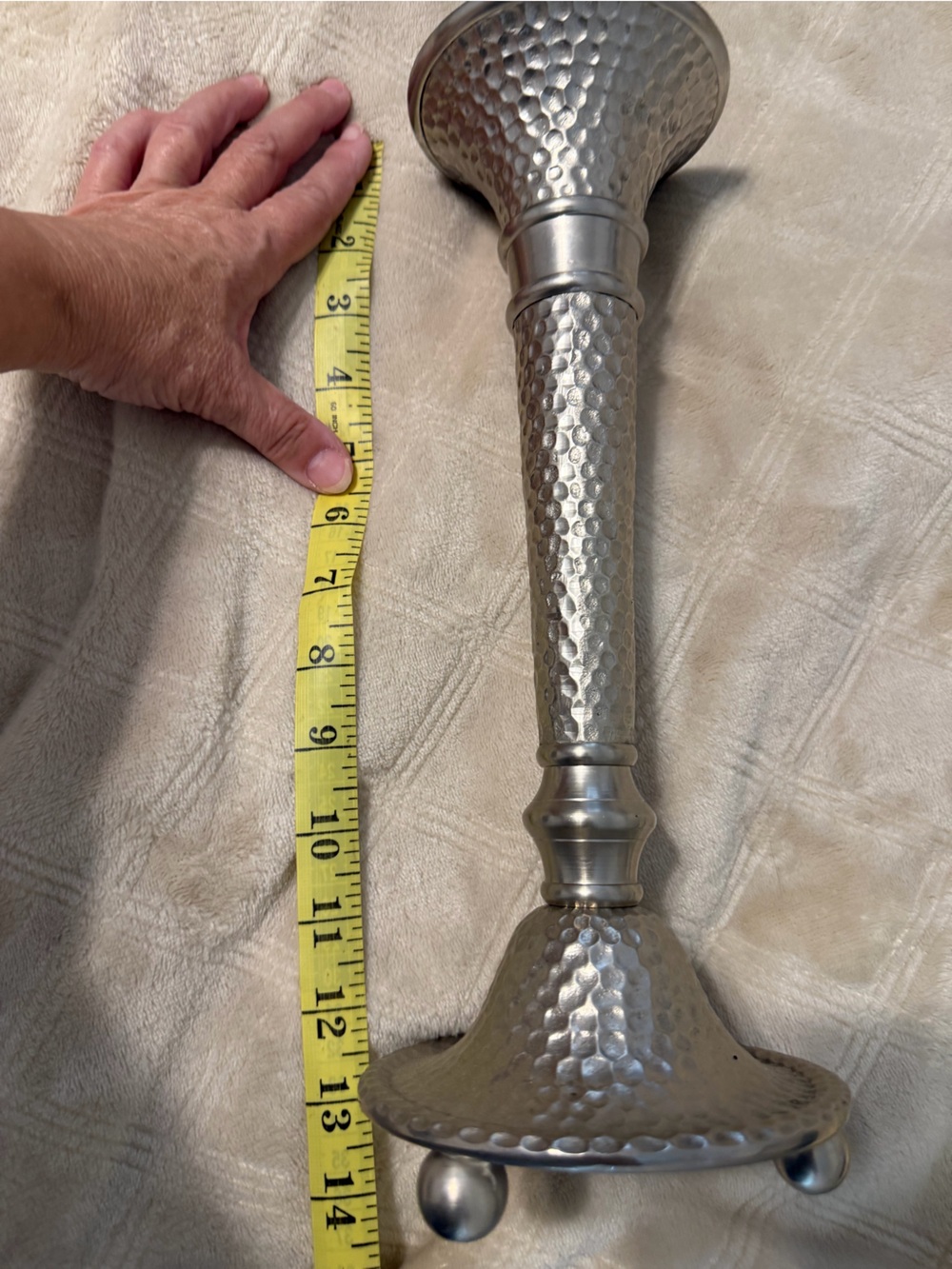 Hammered Metal Silver Candlestick Pair - SLAH - Picture 5 of 6